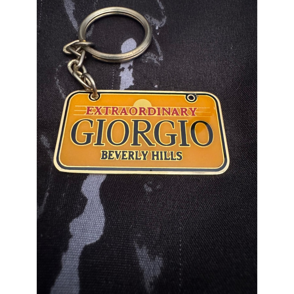 Vintage Giorgio Beverly Hills License Plate Keychain Yellow Gold Tone Fob 80s
